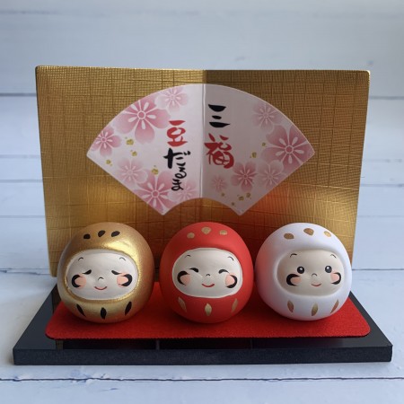 三福豆人形-達摩-金紅白-日本吉祥物