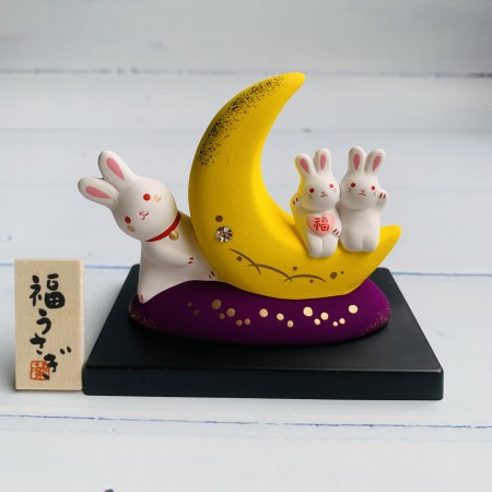 錦彩福運月兔-親子-日本吉祥物 