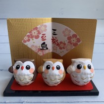 三福豆人形-貓頭鷹-日本吉祥物