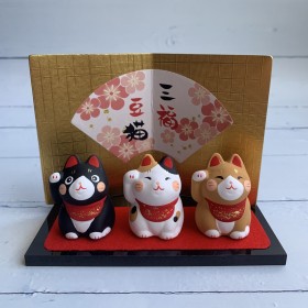 三福豆人形-招財貓-黑貓三色貓黃貓-日本吉祥物
